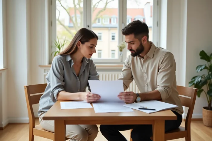 Couple étudiant un dossier d'investissement immobilier locatif pour bénéficier du dispositif de Robien